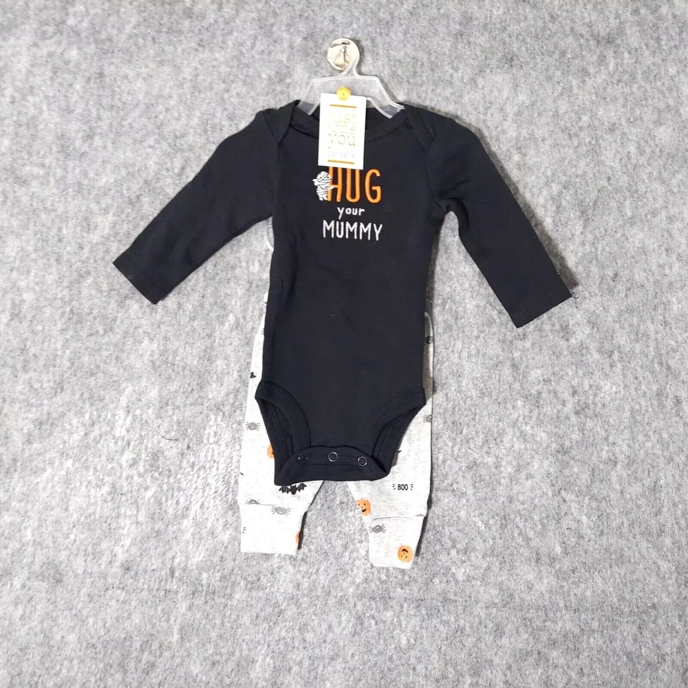 Carters Outfit Baby‎ 3M Black Pumpkin Bat Mummy Spooky Fall Halloween Two Piece